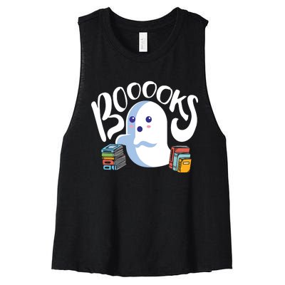 Book Reading Lover Halloween Ghost Librarian Reading Club Women's Racerback Cropped Tank