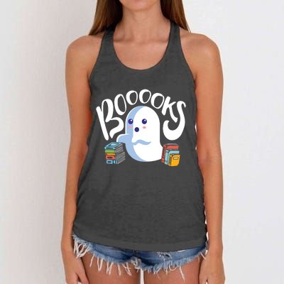 Book Reading Lover Halloween Ghost Librarian Reading Club Women's Knotted Racerback Tank