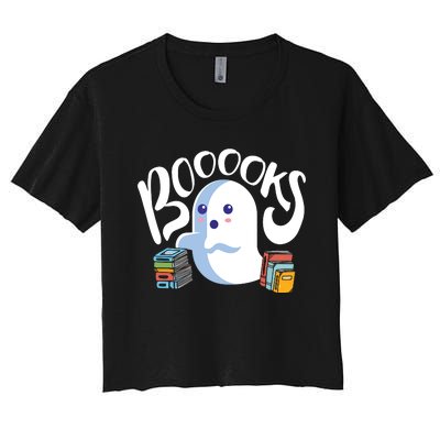 Book Reading Lover Halloween Ghost Librarian Reading Club Women's Crop Top Tee