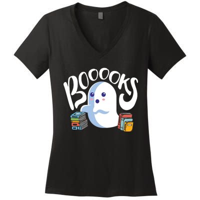 Book Reading Lover Halloween Ghost Librarian Reading Club Women's V-Neck T-Shirt