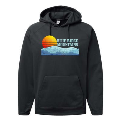 Blue Ridge Mountains Vintage Hiking Camping Performance Fleece Hoodie