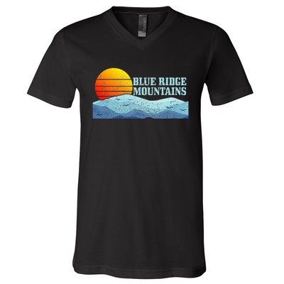 Blue Ridge Mountains Vintage Hiking Camping V-Neck T-Shirt