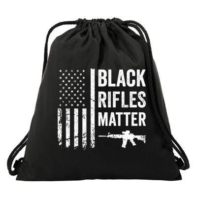 Black Rifles Matter Funny Pro Gun Rights American Flag Drawstring Bag