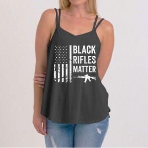 Black Rifles Matter Funny Pro Gun Rights American Flag Women's Strappy Tank