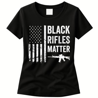 Black Rifles Matter Funny Pro Gun Rights American Flag Womens T-Shirt
