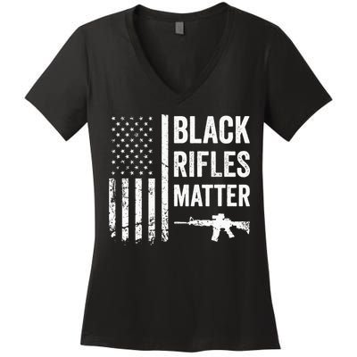 Black Rifles Matter Funny Pro Gun Rights American Flag Women's V-Neck T-Shirt