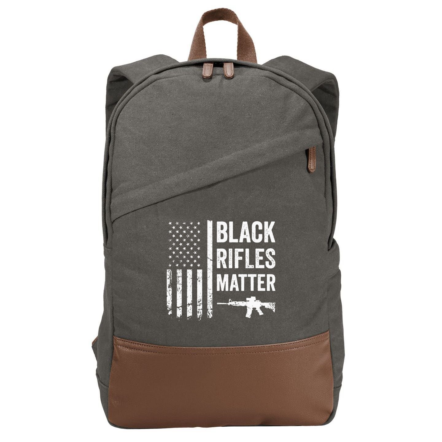 Black Rifles Matter Funny Pro Gun Rights American Flag Cotton Canvas Backpack