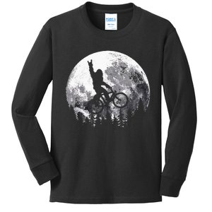 Bigfoot Ridding Mountain Bike On Moon Cycling Sasquatch MTB Kids Long Sleeve Shirt