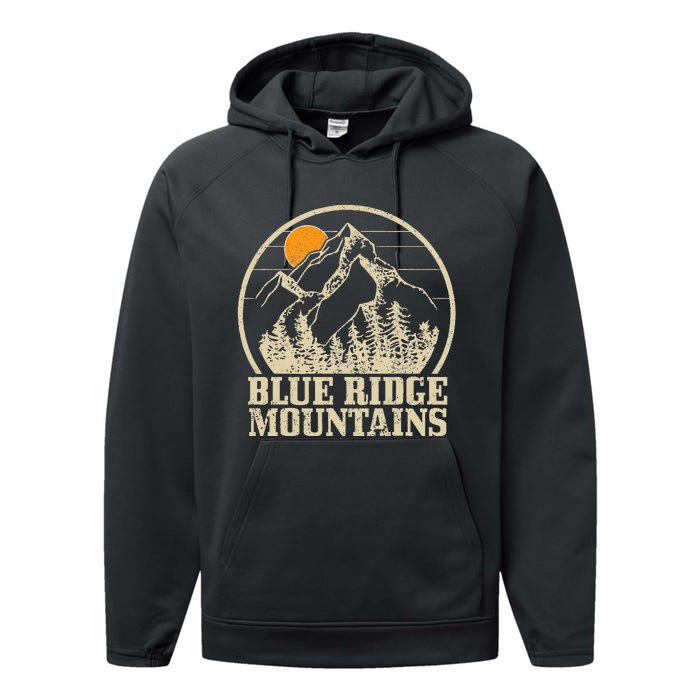 Blue Ridge Mountains Vintage Vintage Hiking Camping Gift Performance Fleece Hoodie