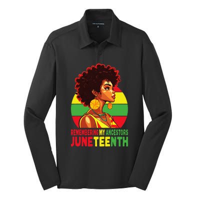 Black  Remembering My Ancestors Juneteenth Silk Touch Performance Long Sleeve Polo