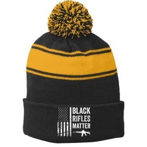 Black Rifles Matter Funny Pro Gun Rights American Flag Stripe Pom Pom Beanie