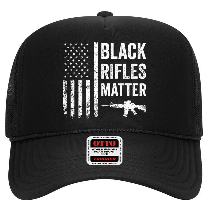 Black Rifles Matter Funny Pro Gun Rights American Flag High Crown Mesh Back Trucker Hat