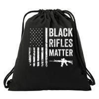 Black Rifles Matter Funny Pro Gun Rights American Flag Drawstring Bag