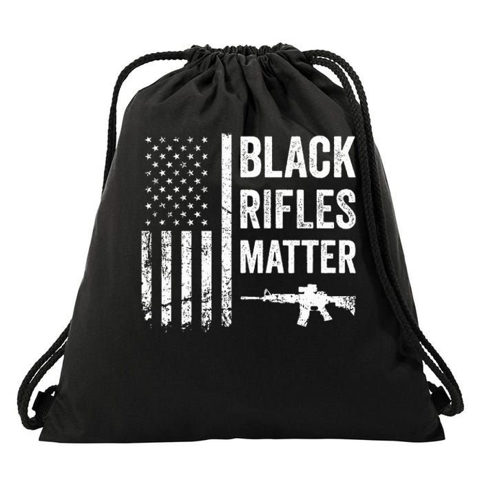 Black Rifles Matter Funny Pro Gun Rights American Flag Drawstring Bag