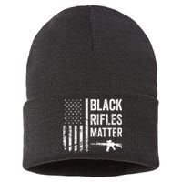 Black Rifles Matter Funny Pro Gun Rights American Flag Sustainable Knit Beanie