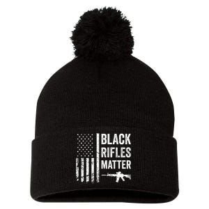 Black Rifles Matter Funny Pro Gun Rights American Flag Pom Pom 12in Knit Beanie