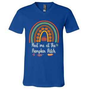 Boho Rainbow Meet Me At The Pumpkin Patch Fall Thanksgiving Gift V-Neck T-Shirt