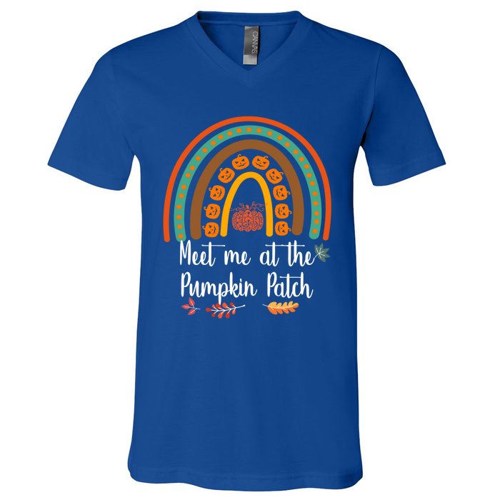 Boho Rainbow Meet Me At The Pumpkin Patch Fall Thanksgiving Gift V-Neck T-Shirt