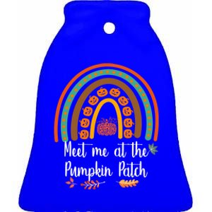 Boho Rainbow Meet Me At The Pumpkin Patch Fall Thanksgiving Gift Ceramic Bell Ornament