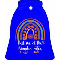 Boho Rainbow Meet Me At The Pumpkin Patch Fall Thanksgiving Gift Ceramic Bell Ornament