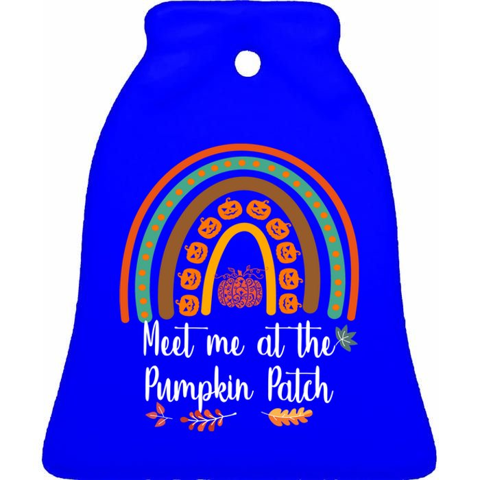 Boho Rainbow Meet Me At The Pumpkin Patch Fall Thanksgiving Gift Ceramic Bell Ornament