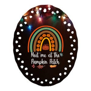 Boho Rainbow Meet Me At The Pumpkin Patch Fall Thanksgiving Gift Ceramic Oval Ornament