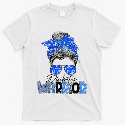 Blue Ribbon Messy Bun Diabetes Awareness T-Shirt