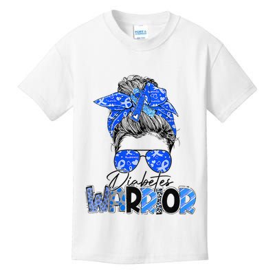 Blue Ribbon Messy Bun Diabetes Awareness Kids T-Shirt