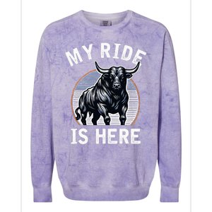 Bull Riding My Ride Is Here Western Cowboy Ranch Rodeo Colorblast Crewneck Sweatshirt