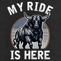 Bull Riding My Ride Is Here Western Cowboy Ranch Rodeo 7 Panel Mesh Trucker Snapback Hat