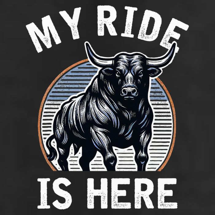 Bull Riding My Ride Is Here Western Cowboy Ranch Rodeo 7 Panel Mesh Trucker Snapback Hat
