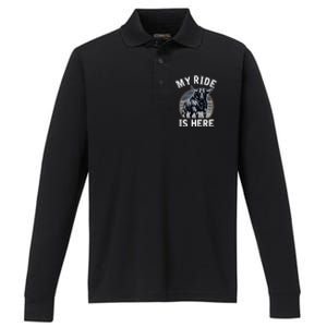 Bull Riding My Ride Is Here Western Cowboy Ranch Rodeo Performance Long Sleeve Polo