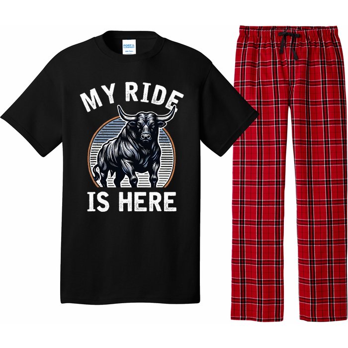 Bull Riding My Ride Is Here Western Cowboy Ranch Rodeo Pajama Set