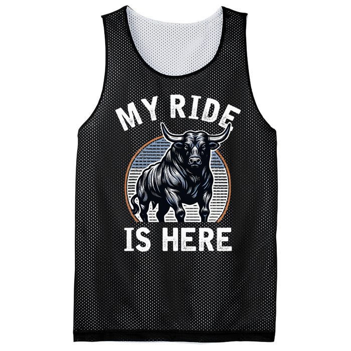 Bull Riding My Ride Is Here Western Cowboy Ranch Rodeo Mesh Reversible Basketball Jersey Tank