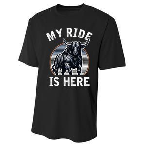 Bull Riding My Ride Is Here Western Cowboy Ranch Rodeo Performance Sprint T-Shirt