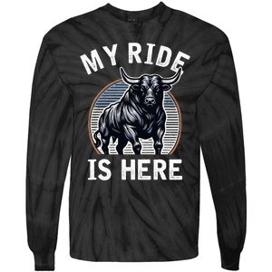 Bull Riding My Ride Is Here Western Cowboy Ranch Rodeo Tie-Dye Long Sleeve Shirt