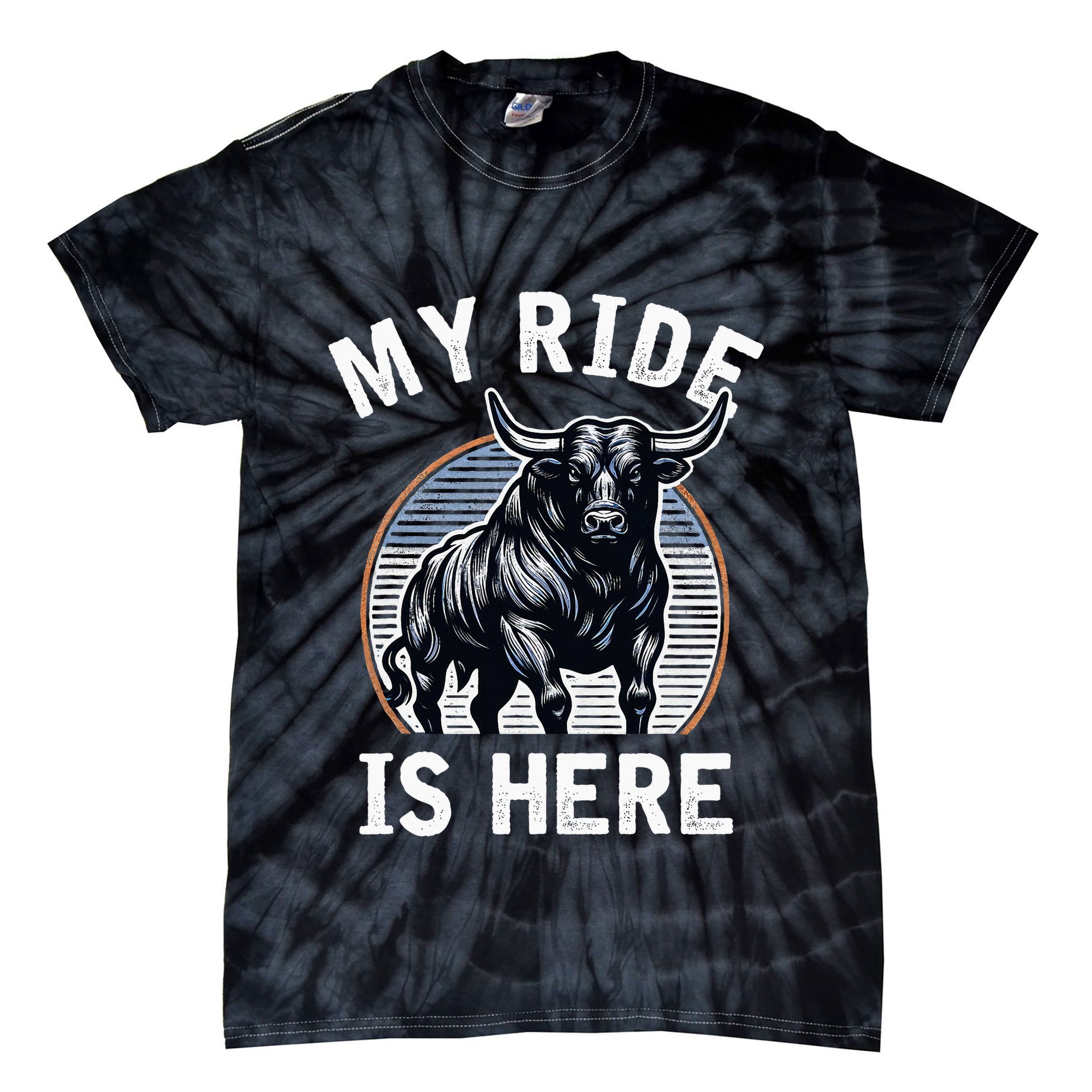 Bull Riding My Ride Is Here Western Cowboy Ranch Rodeo Tie-Dye T-Shirt
