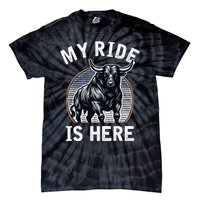 Bull Riding My Ride Is Here Western Cowboy Ranch Rodeo Tie-Dye T-Shirt