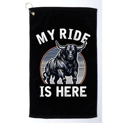 Bull Riding My Ride Is Here Western Cowboy Ranch Rodeo Golf Towel