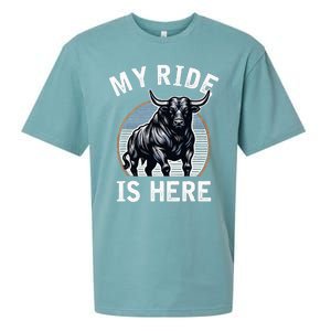 Bull Riding My Ride Is Here Western Cowboy Ranch Rodeo Sueded Cloud Jersey T-Shirt