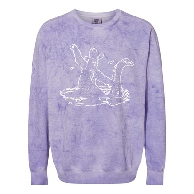 Bigfoot Riding Nessie Colorblast Crewneck Sweatshirt