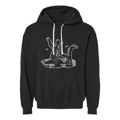 Bigfoot Riding Nessie Garment-Dyed Fleece Hoodie