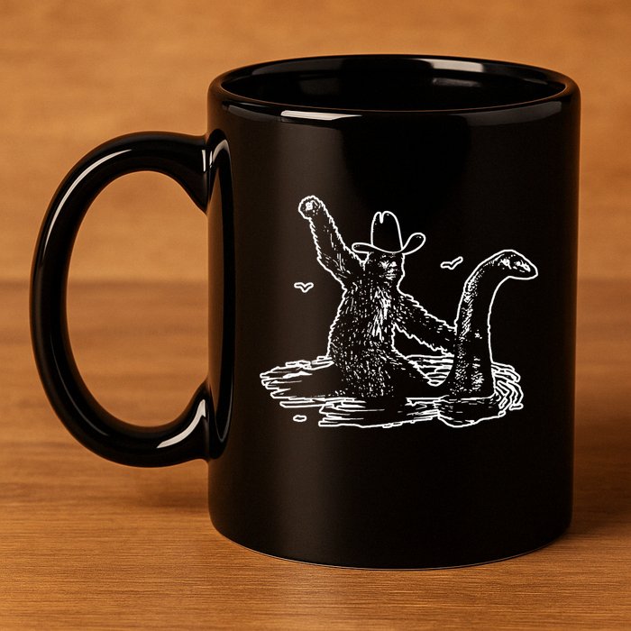Bigfoot Riding Nessie 11oz C Handle Ceramic Mug