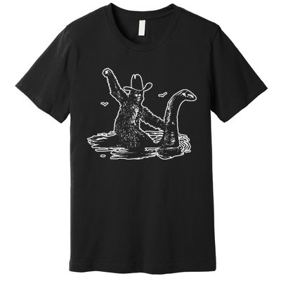 Bigfoot Riding Nessie Premium T-Shirt