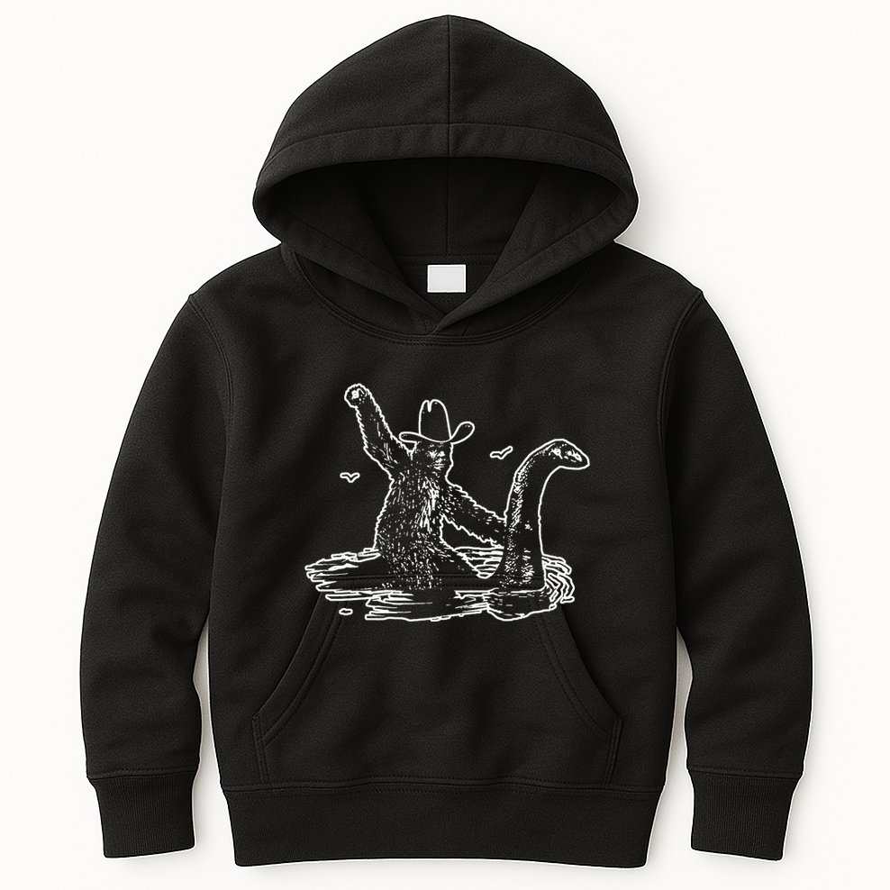 Bigfoot Riding Nessie Kids Hoodie