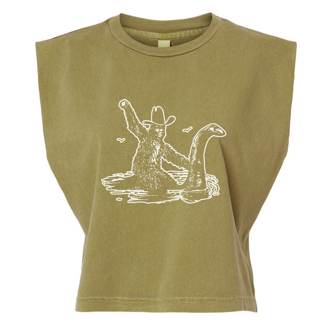 Bigfoot Riding Nessie Garment-Dyed Women's Muscle Tee