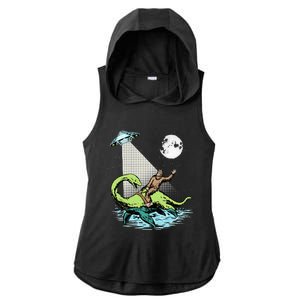 Bigfoot Riding Nessie & UFO Aliens At Night Funny Retro Ladies PosiCharge Tri-Blend Wicking Draft Hoodie Tank