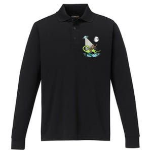 Bigfoot Riding Nessie & UFO Aliens At Night Funny Retro Performance Long Sleeve Polo