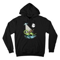 Bigfoot Riding Nessie & UFO Aliens At Night Funny Retro Hoodie