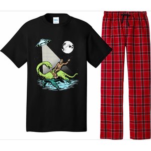 Bigfoot Riding Nessie & UFO Aliens At Night Funny Retro Pajama Set